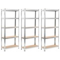Prateleiras de Arrumação 3 pcs Prateado 75x30x172 cm Aço e Mdf
