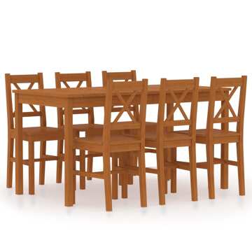 Conjunto 7 pcs de Jantar em Madeira de Pinho Castanho Mel