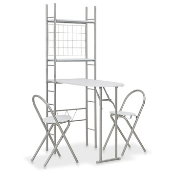 Conjunto 3 pcs Jantar Dobrável com Prateleira Mdf e Aço Branco