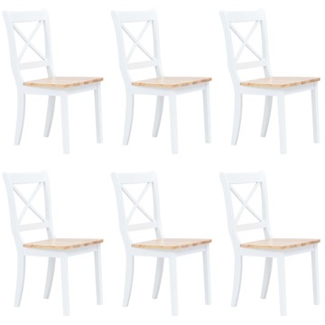 Cadeiras de Jantar 6 pcs Seringueira Maciça Branco e Castanho